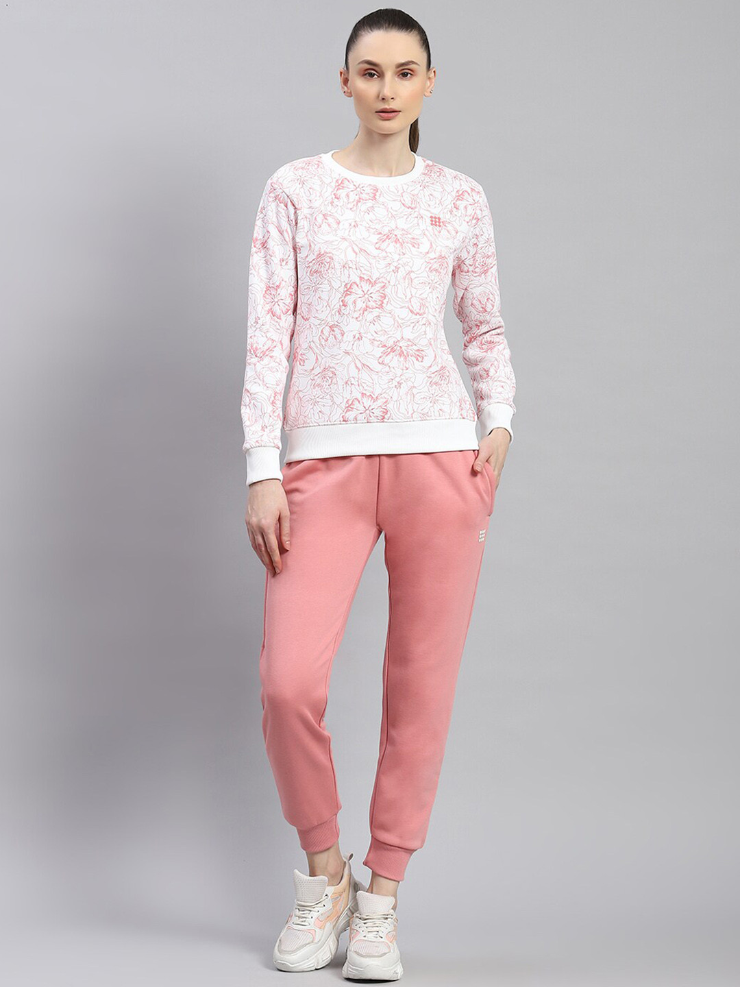 

rock.it Floral Printed Round Neck Mid Rise Tracksuit, Pink