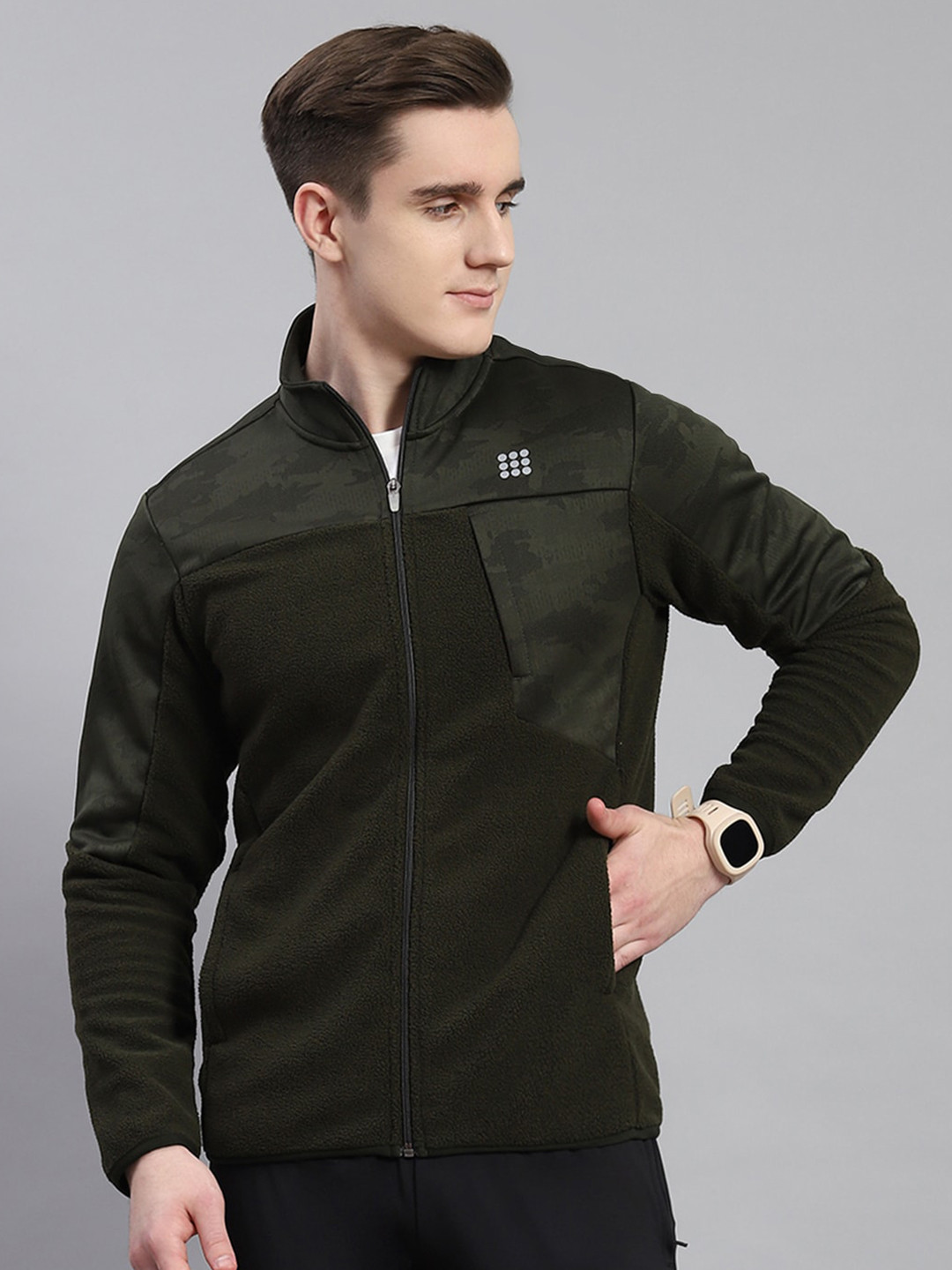 

rock.it Mock Collar Front-Open Sweatshirt, Olive