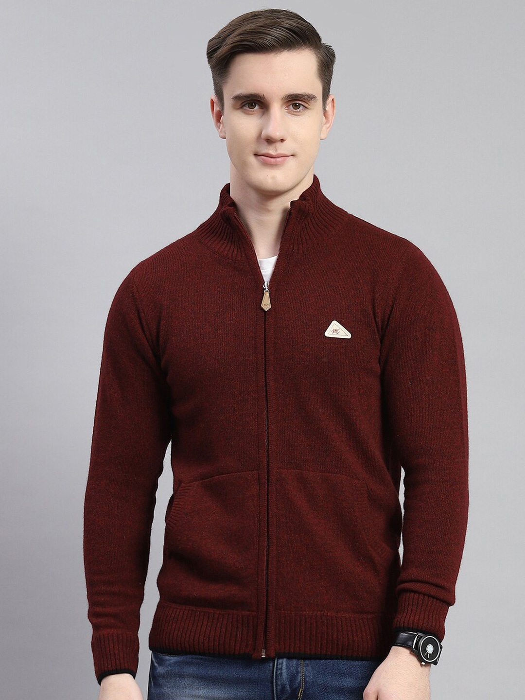 

Monte Carlo Mock Collar Front-Open Sweaters, Maroon