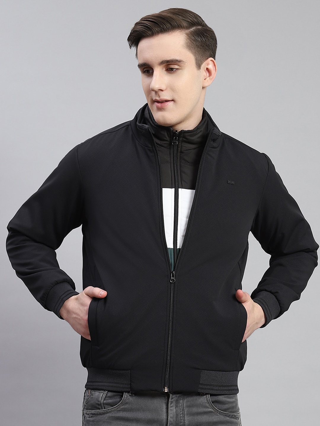 

Monte Carlo Mock Collar Lightweight Bomber Jacket, Black