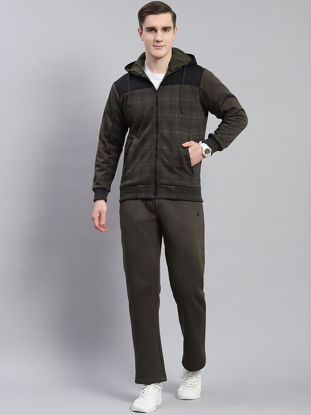 

Monte Carlo Checked Hooded Mid-Rise Tracksuit, Olive