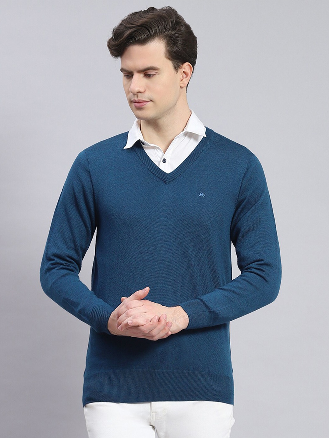 

Monte Carlo V-Neck Woollen Pullover, Teal