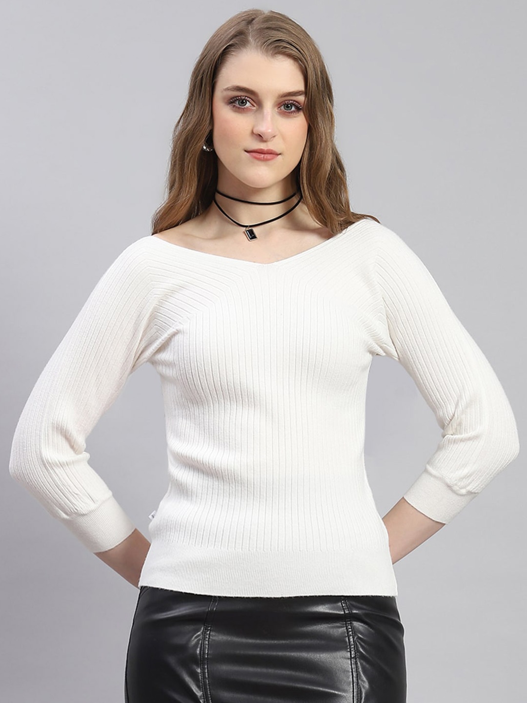 

Monte Carlo Self Design Woollen Fitted Winter Top, White