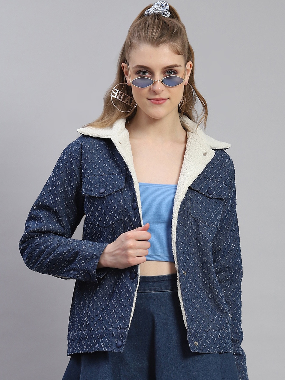 

Monte Carlo Geometric Printed Lightweight Fur Tailored Jacket, Navy blue