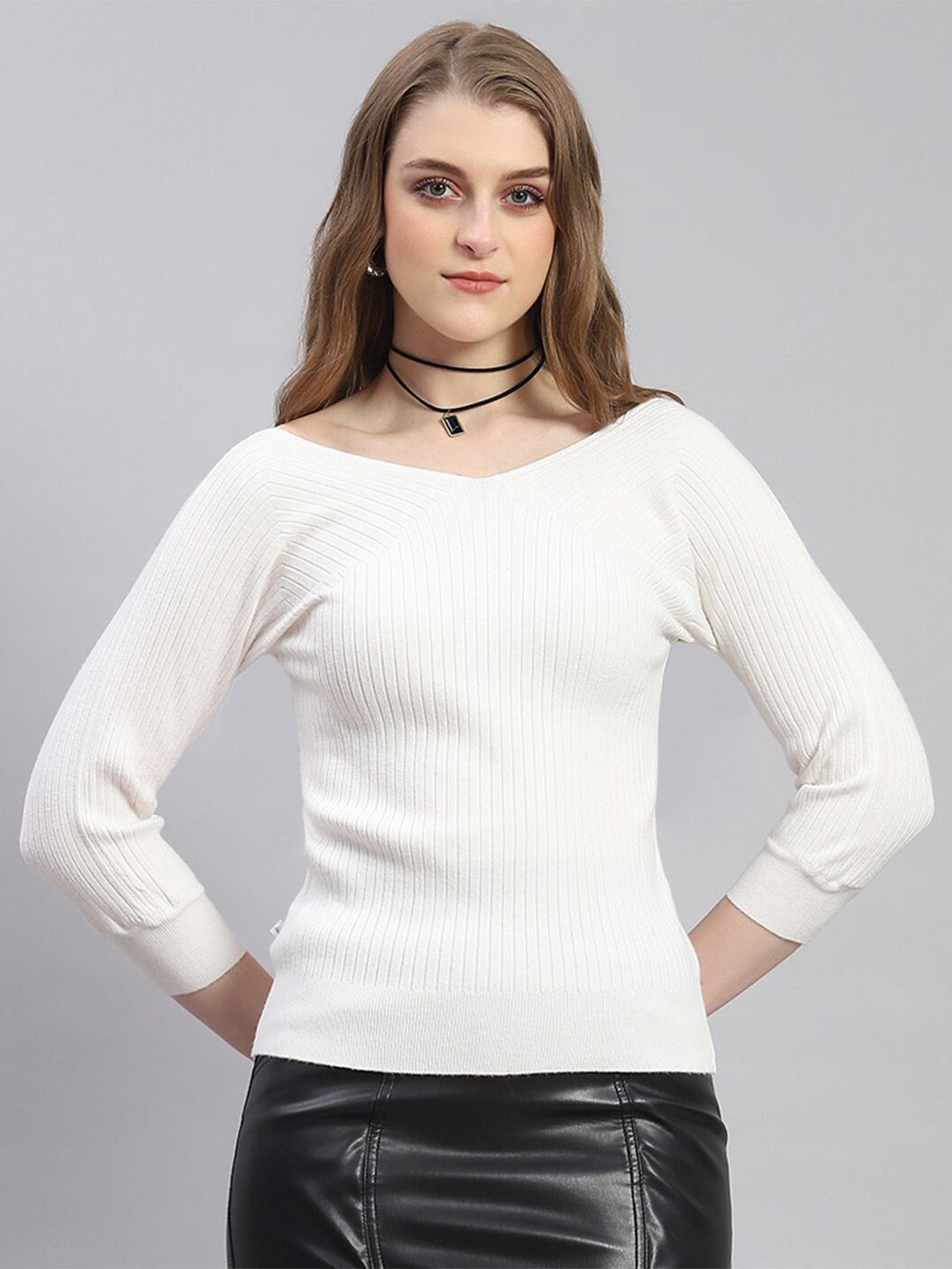 

Monte Carlo Self Design Woollen Fitted Winter Top, White