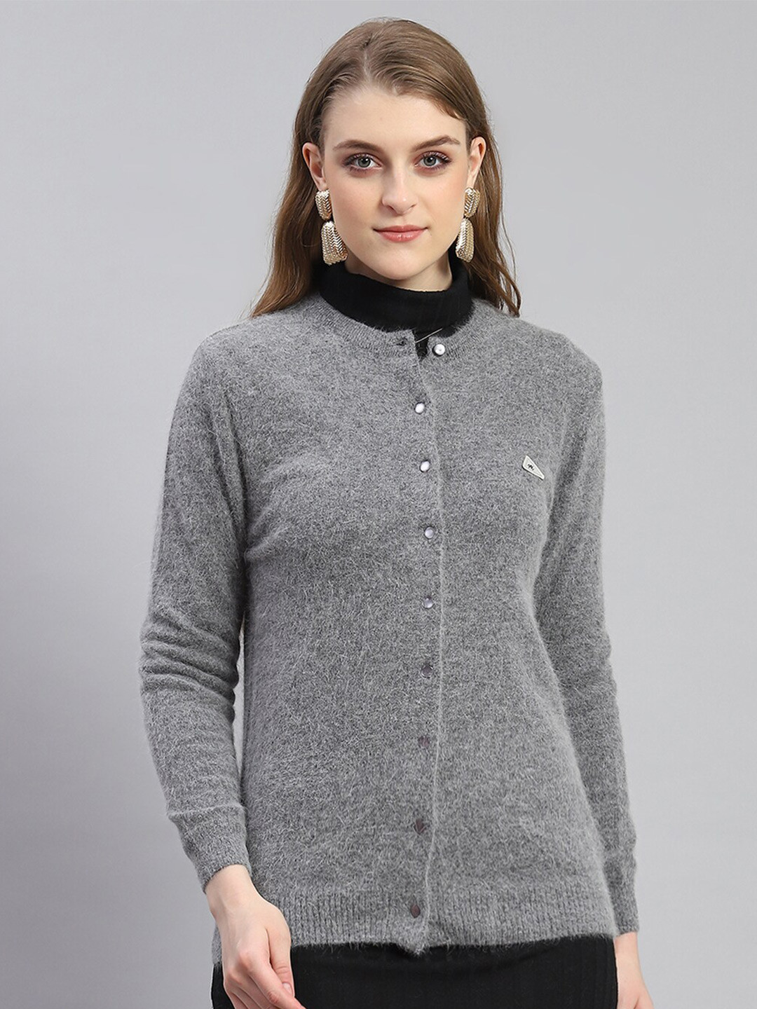 

Monte Carlo Round Neck Woollen Cardigan, Grey