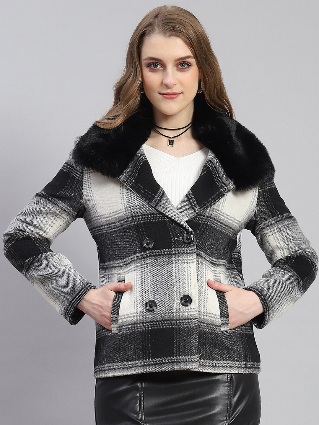 

Monte Carlo Checked Double-breasted Overcoat, Black