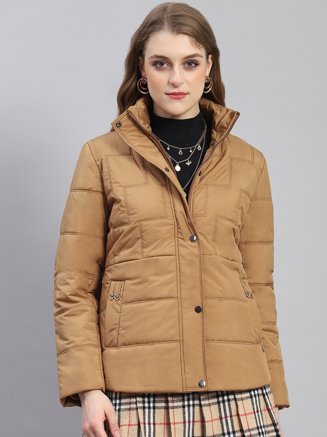 

Monte Carlo High Neck Lightweight Padded Jacket, Brown