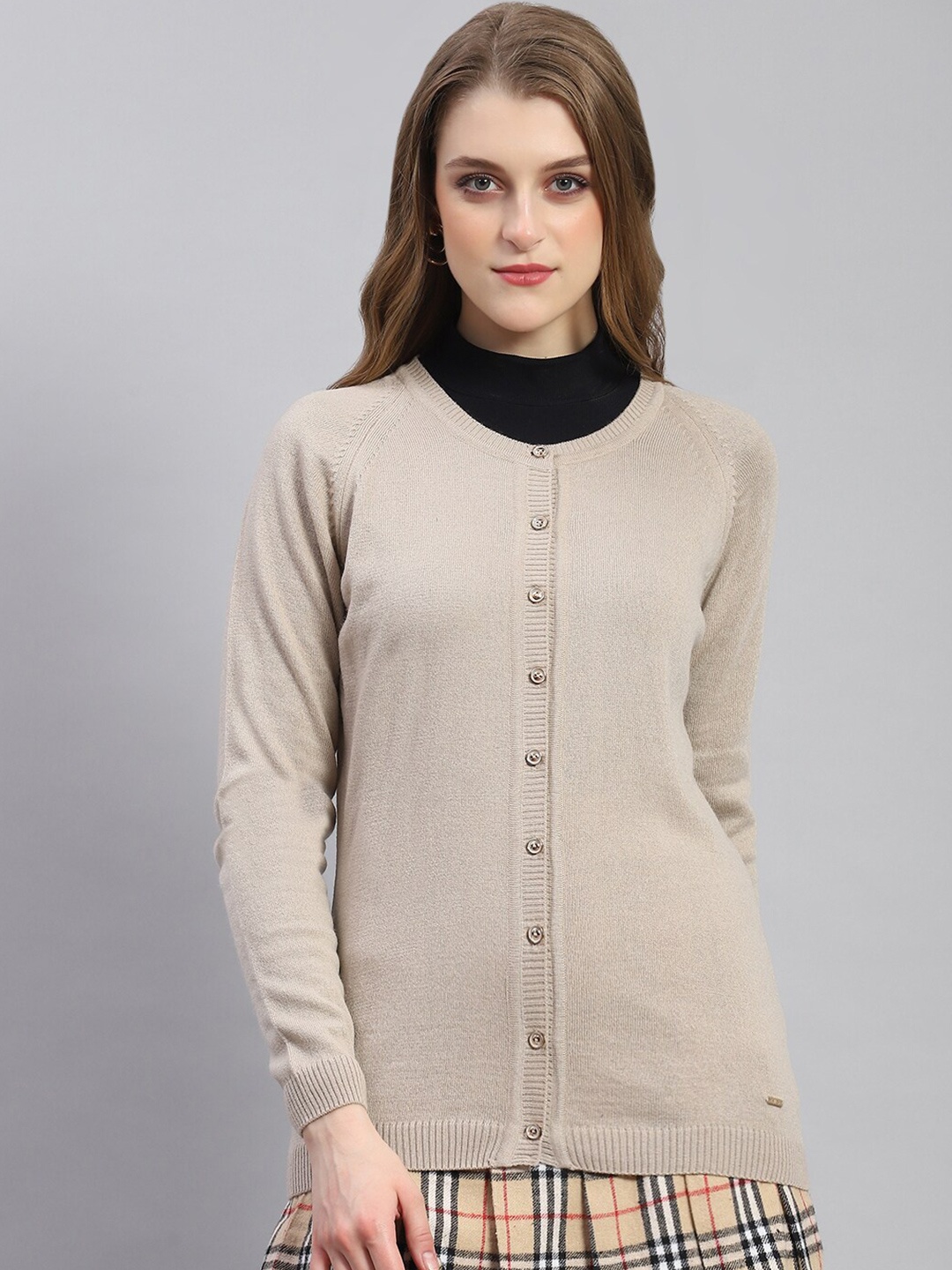 

Monte Carlo Round Neck Woollen Cardigan, Beige