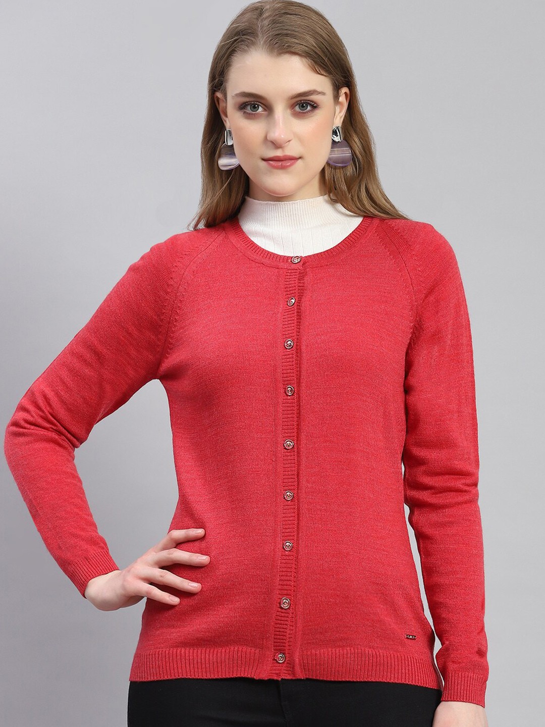 

Monte Carlo Round Neck Woollen Cardigan, Red