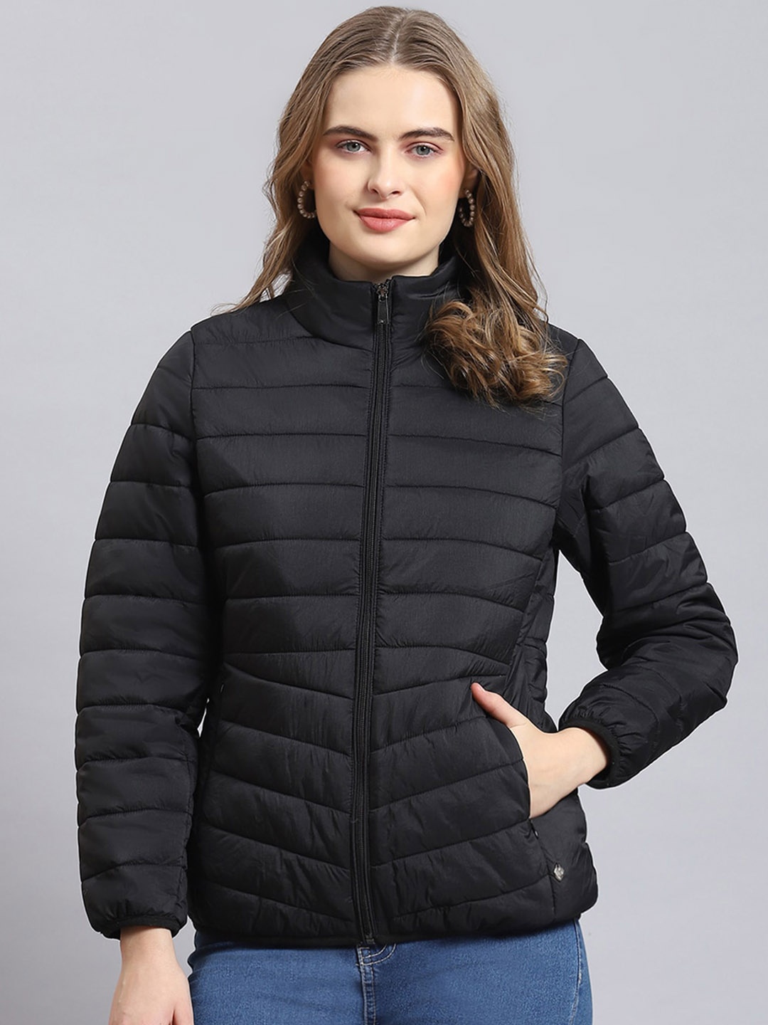 

Monte Carlo Mock Collar Long Sleeves Lightweight Puffer Jacket, Black
