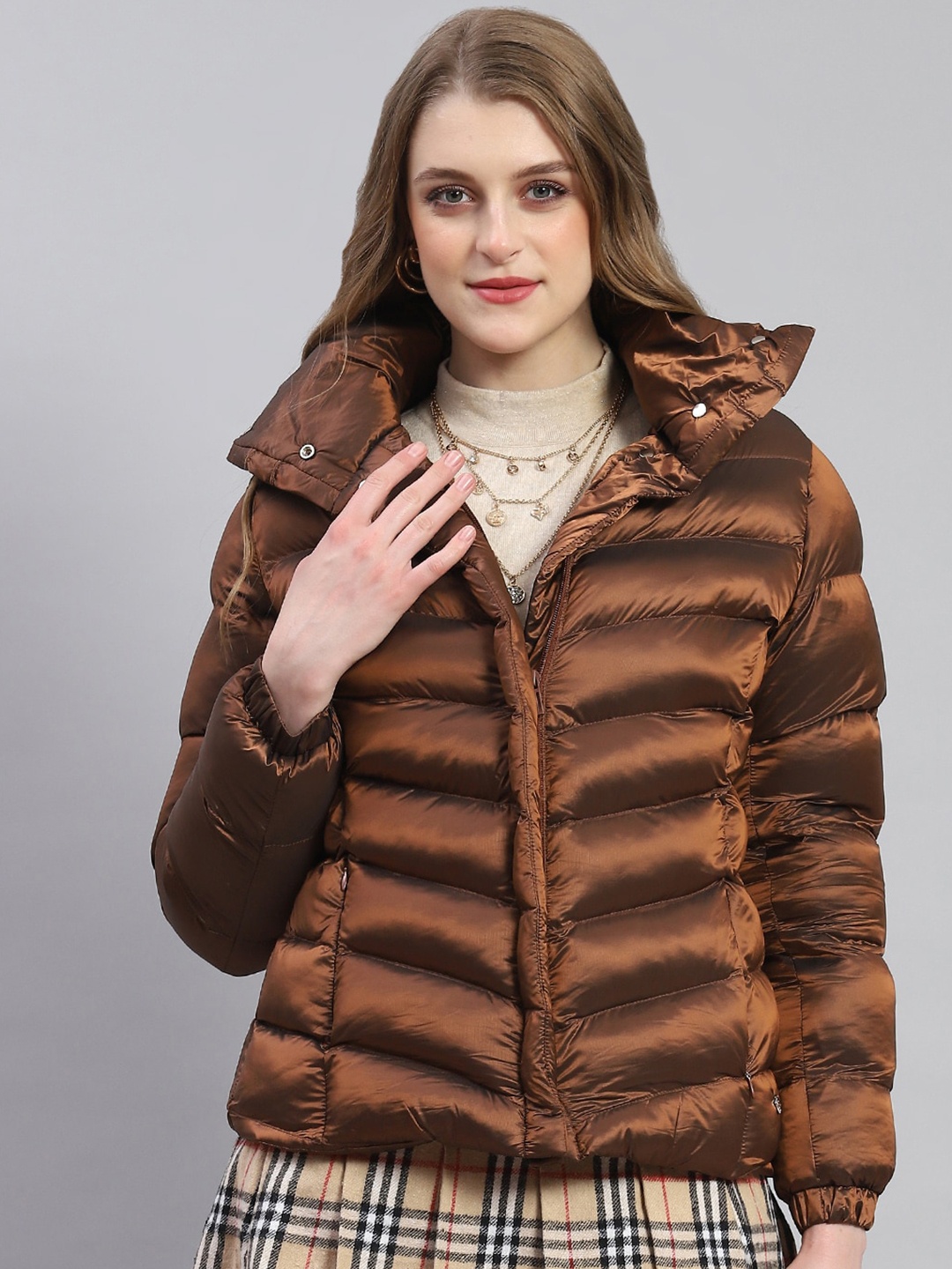 

Monte Carlo High Neck Lightweight Padded Jacket, Brown