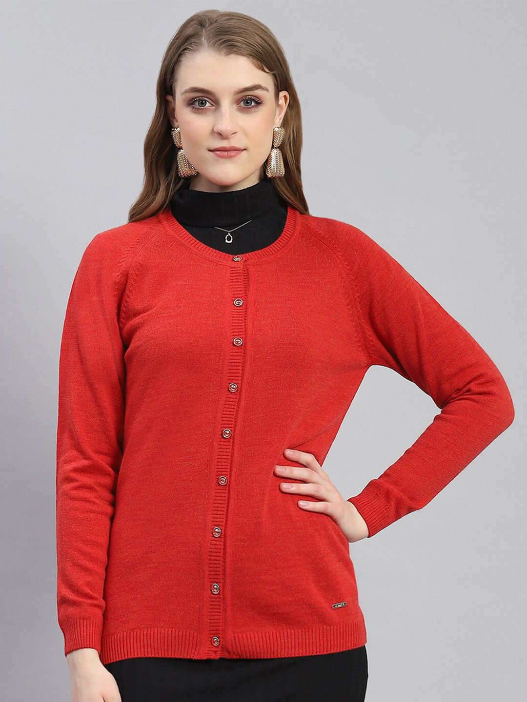 

Monte Carlo Round Neck Woollen Cardigan, Red