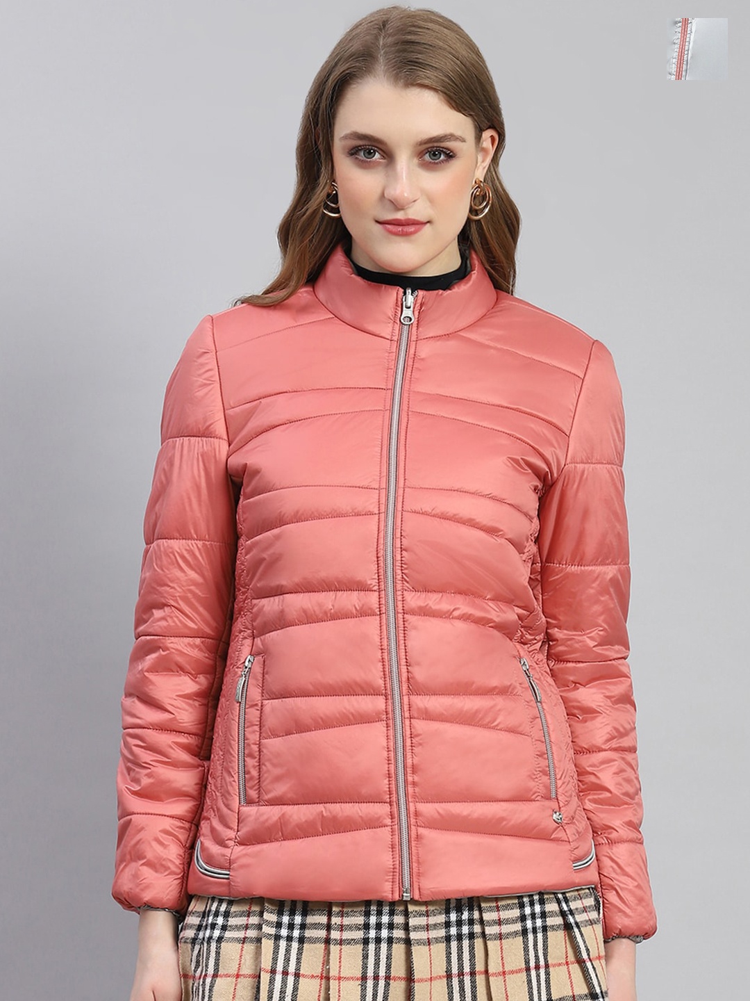 

Monte Carlo Mock Collar Long Sleeves Reversible Puffer Jacket, Peach