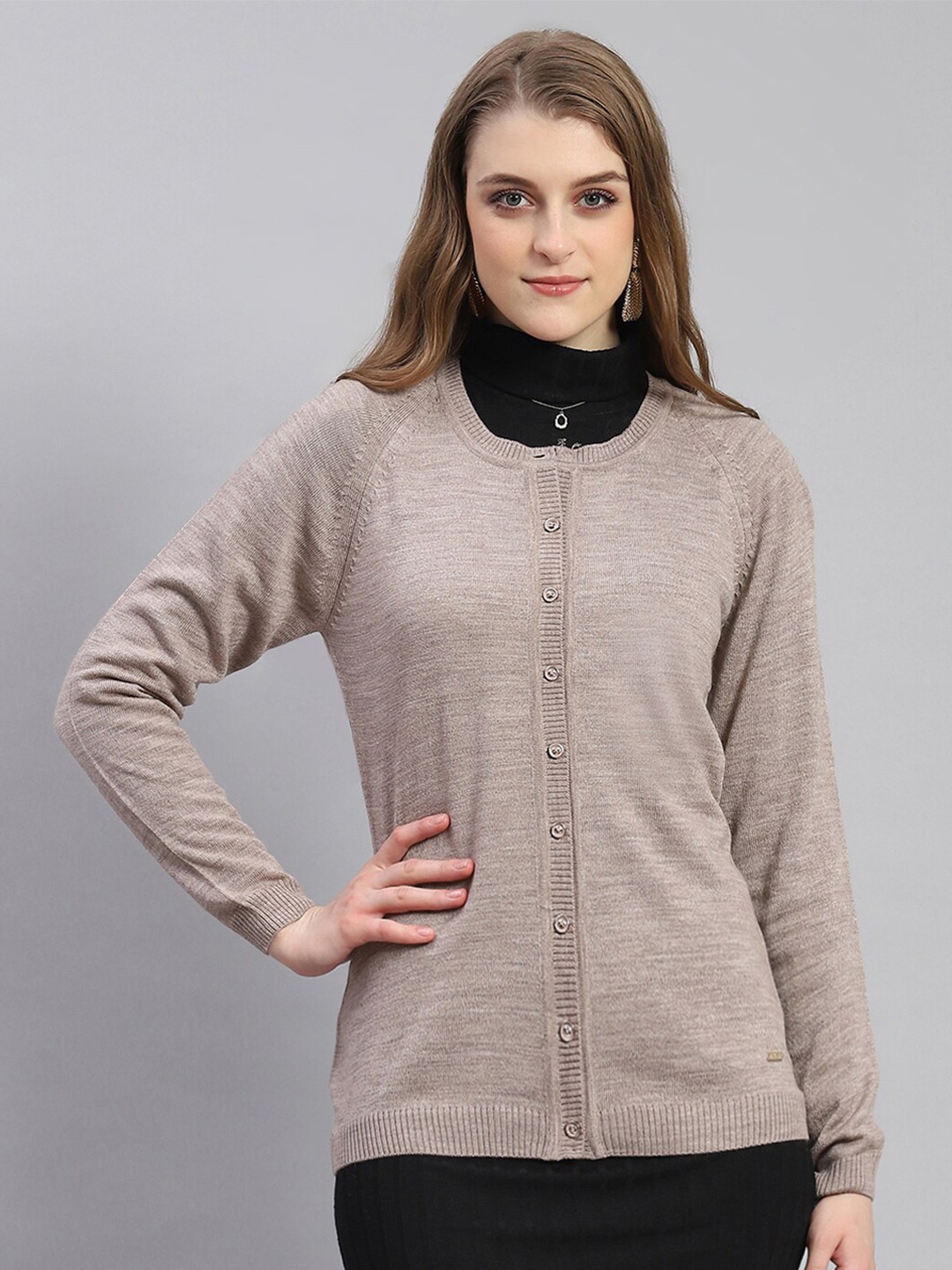 

Monte Carlo Long Sleeves Woollen Cardigan Sweater, Brown