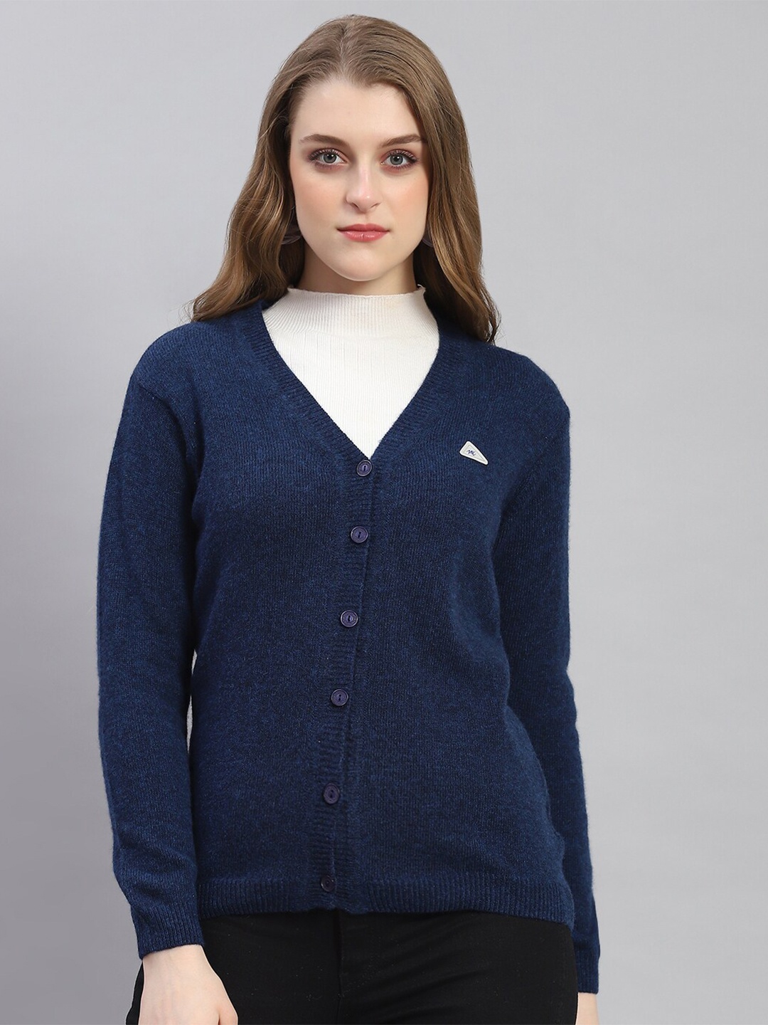 

Monte Carlo V-Neck Ribbed Woollen Cardigan, Navy blue