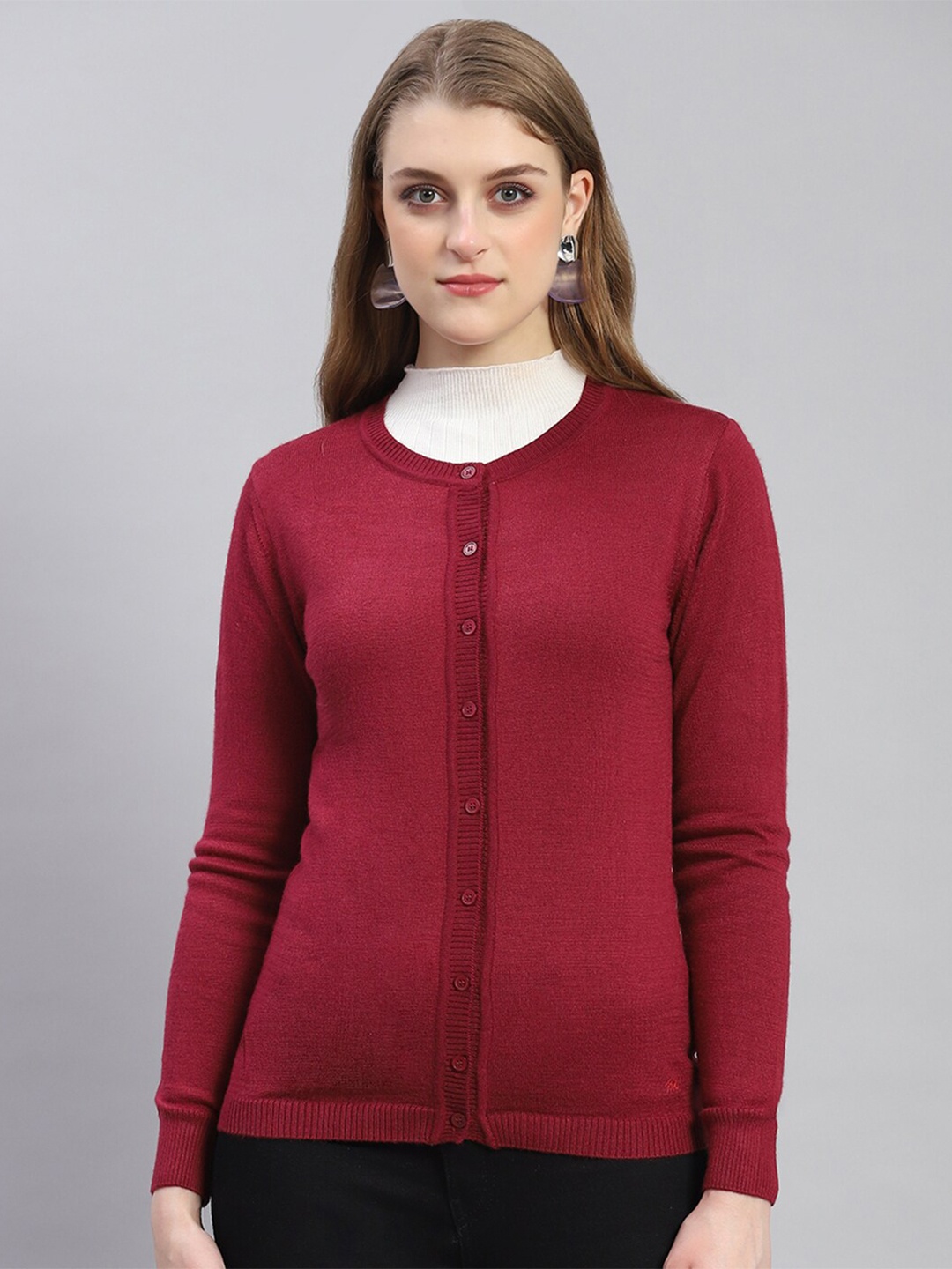 

Monte Carlo Round Neck Cardigan Sweater, Maroon