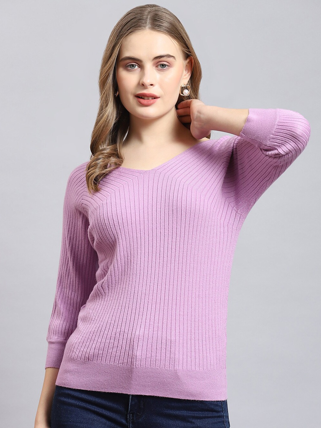 

Monte Carlo Self Design Woollen Fitted Winter Top, Purple