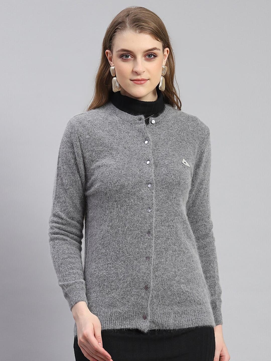 

Monte Carlo Long Sleeves Woollen Cardigan Sweater, Grey