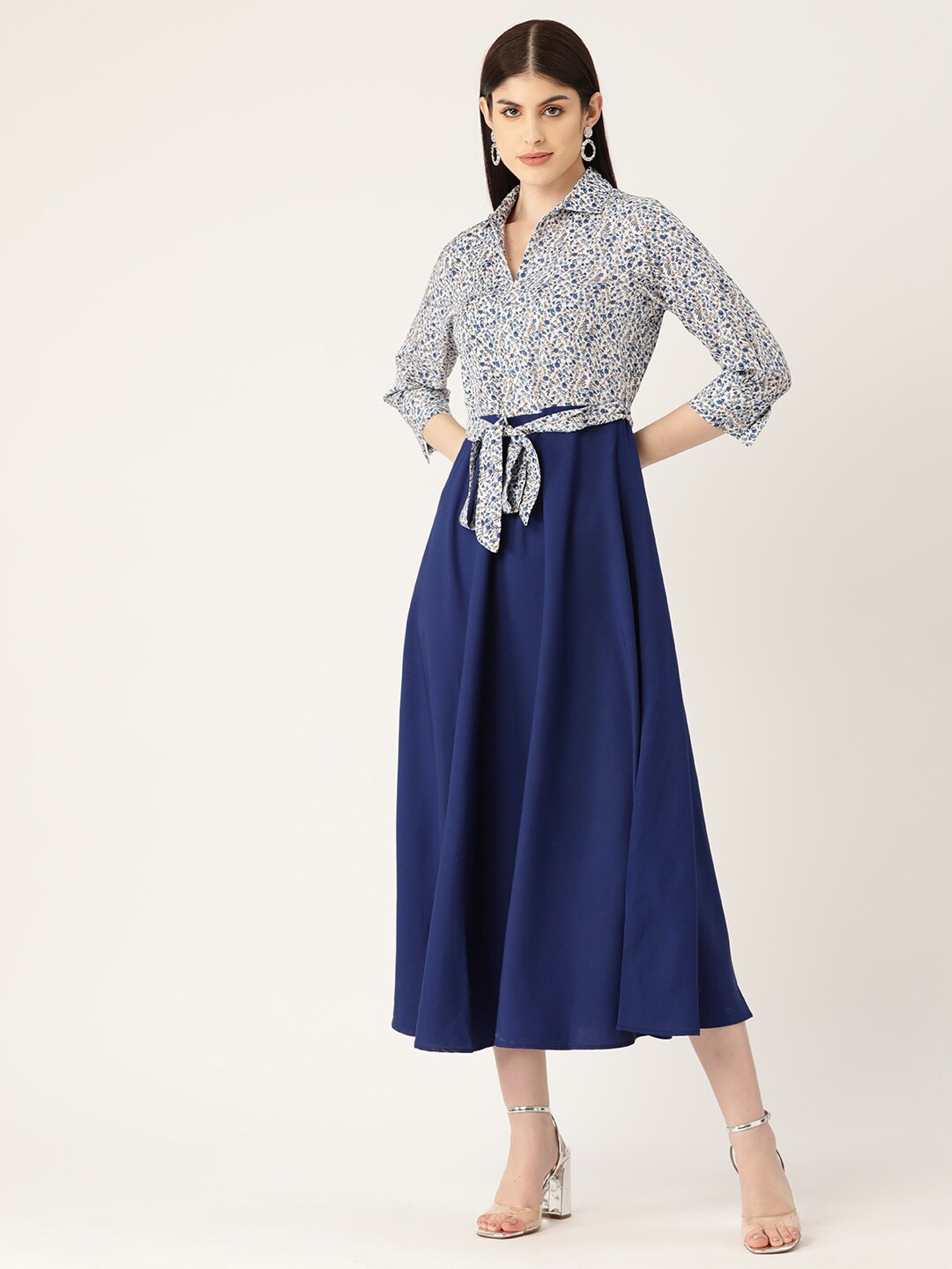 

Chemistry Floral Printed Crepe Fit & Flare Maxi Dress, Navy blue