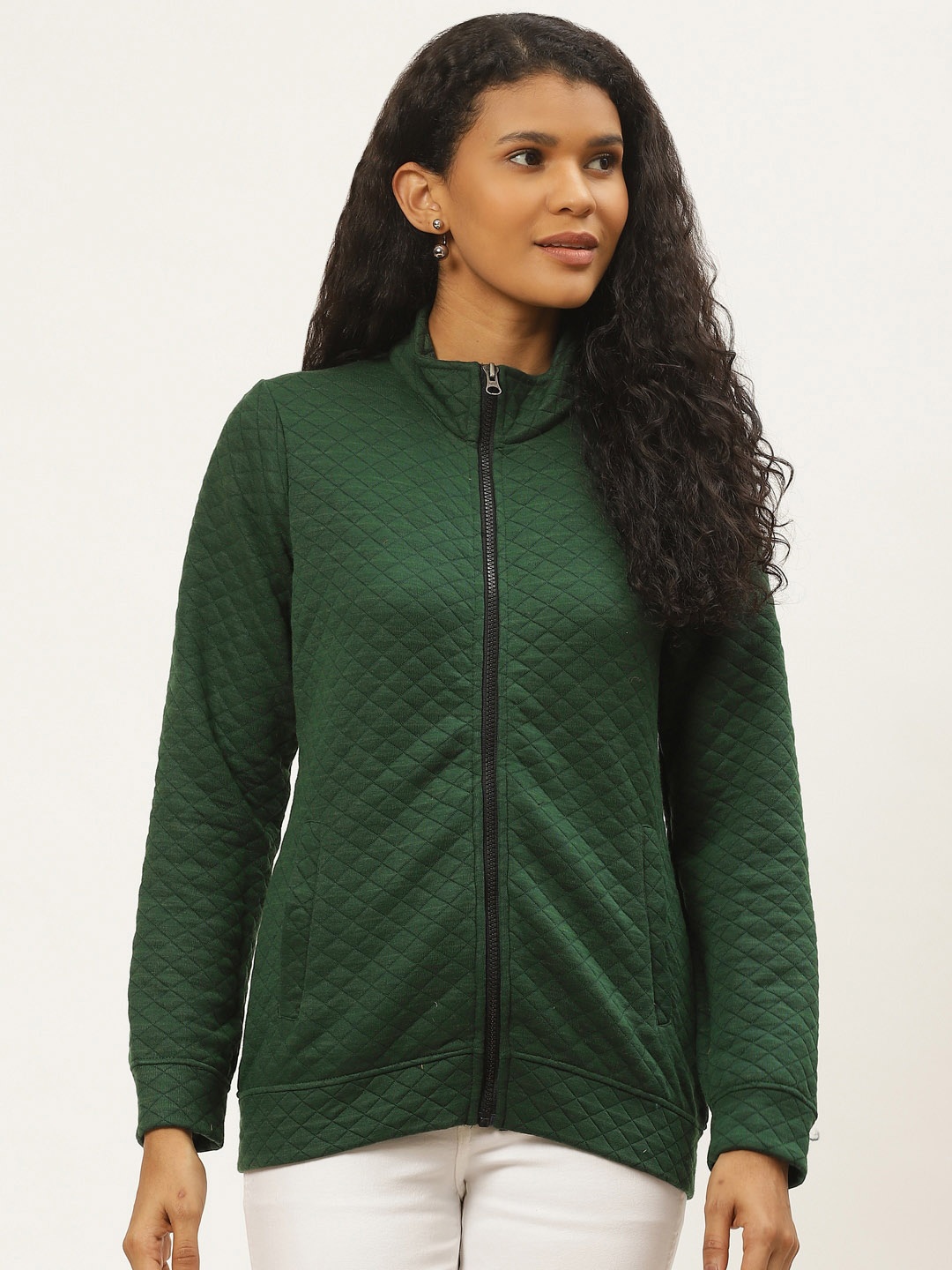 

Chemistry Mock Collar Cotton Quilted Jacket, Green