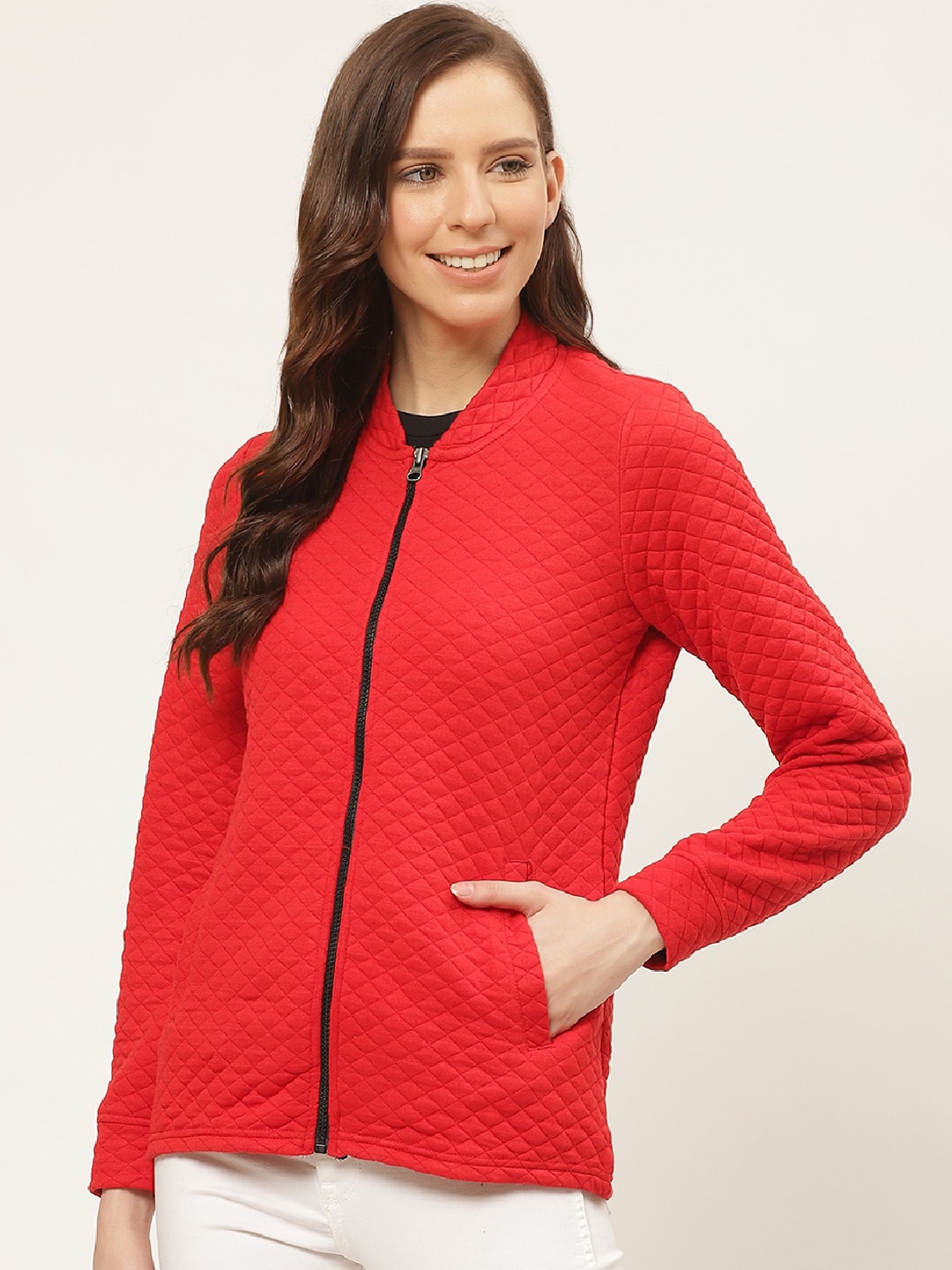 

Chemistry Mock Collar Cotton Quilted Jacket, Red