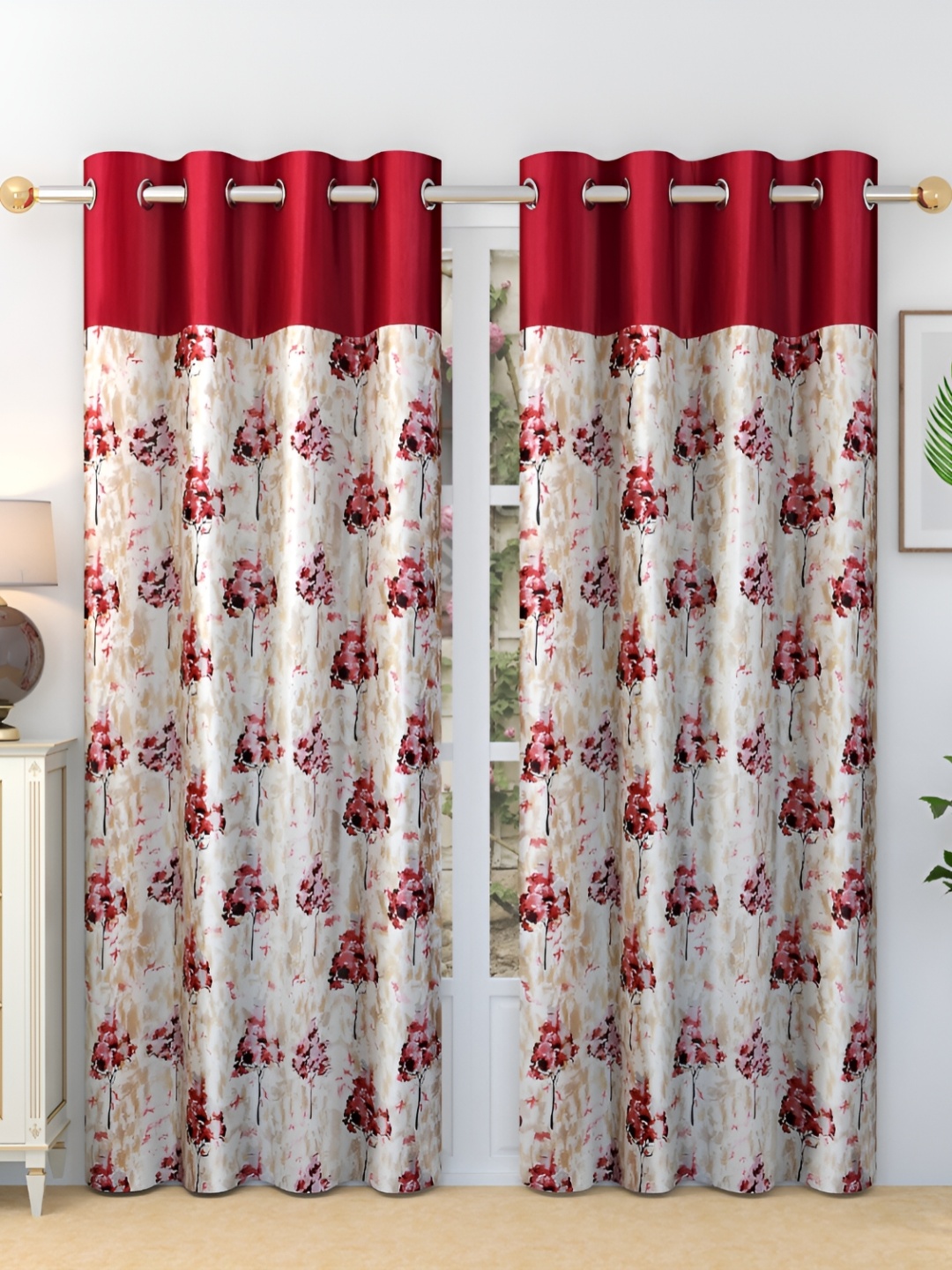 

Ville Style Pink & White 2 Pieces Floral Room Darkening Door Curtains