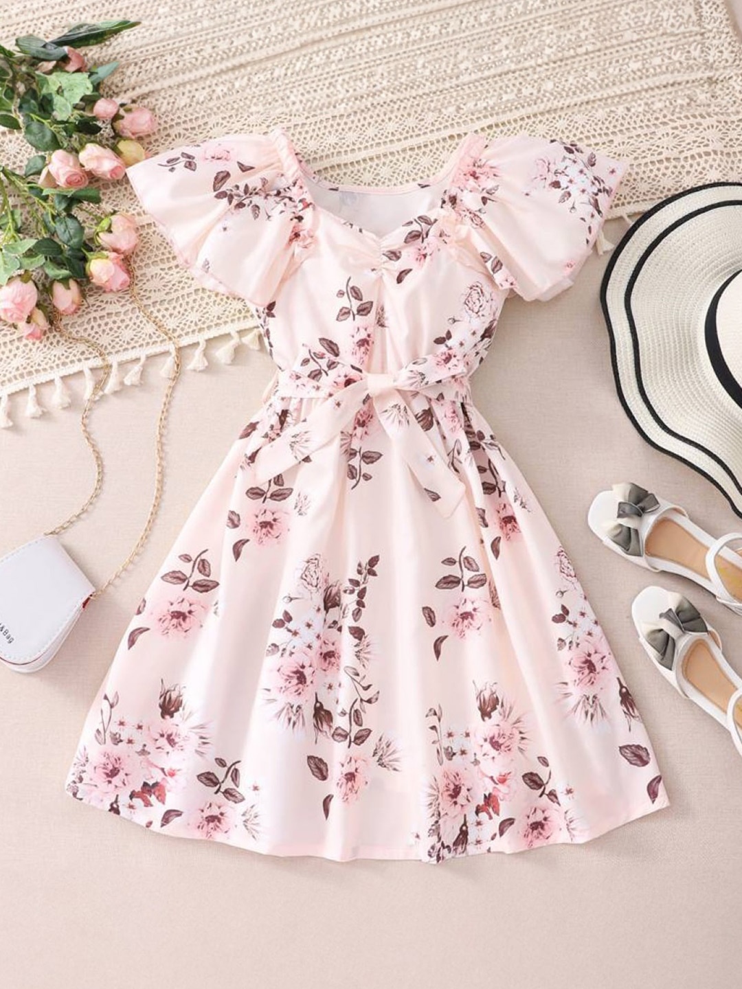 

StyleCast Pink Girls Floral Printed Tie-Ups A-Line Dress