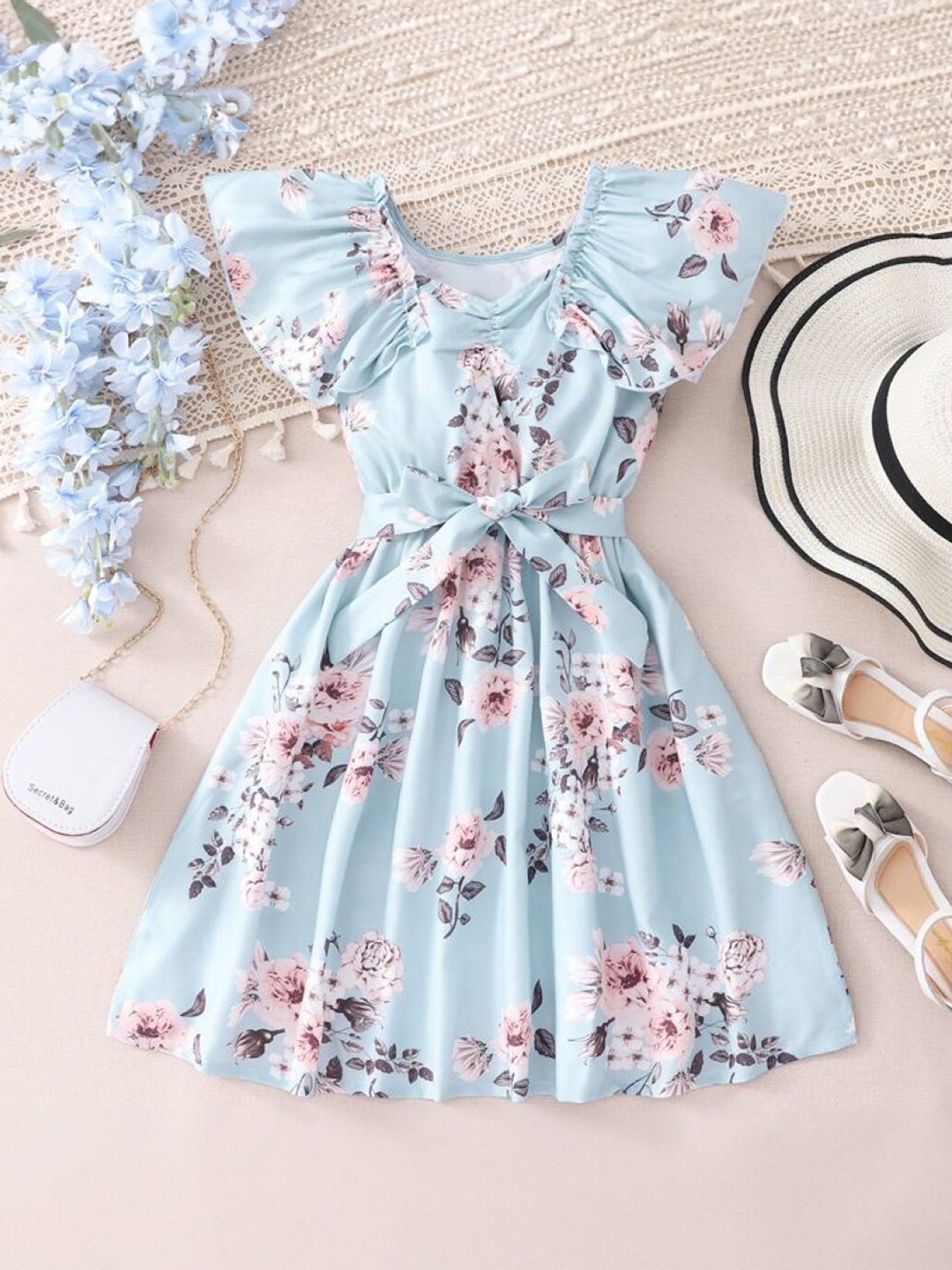 

StyleCast Girls Blue & Peach Floral Printed A Line Dress