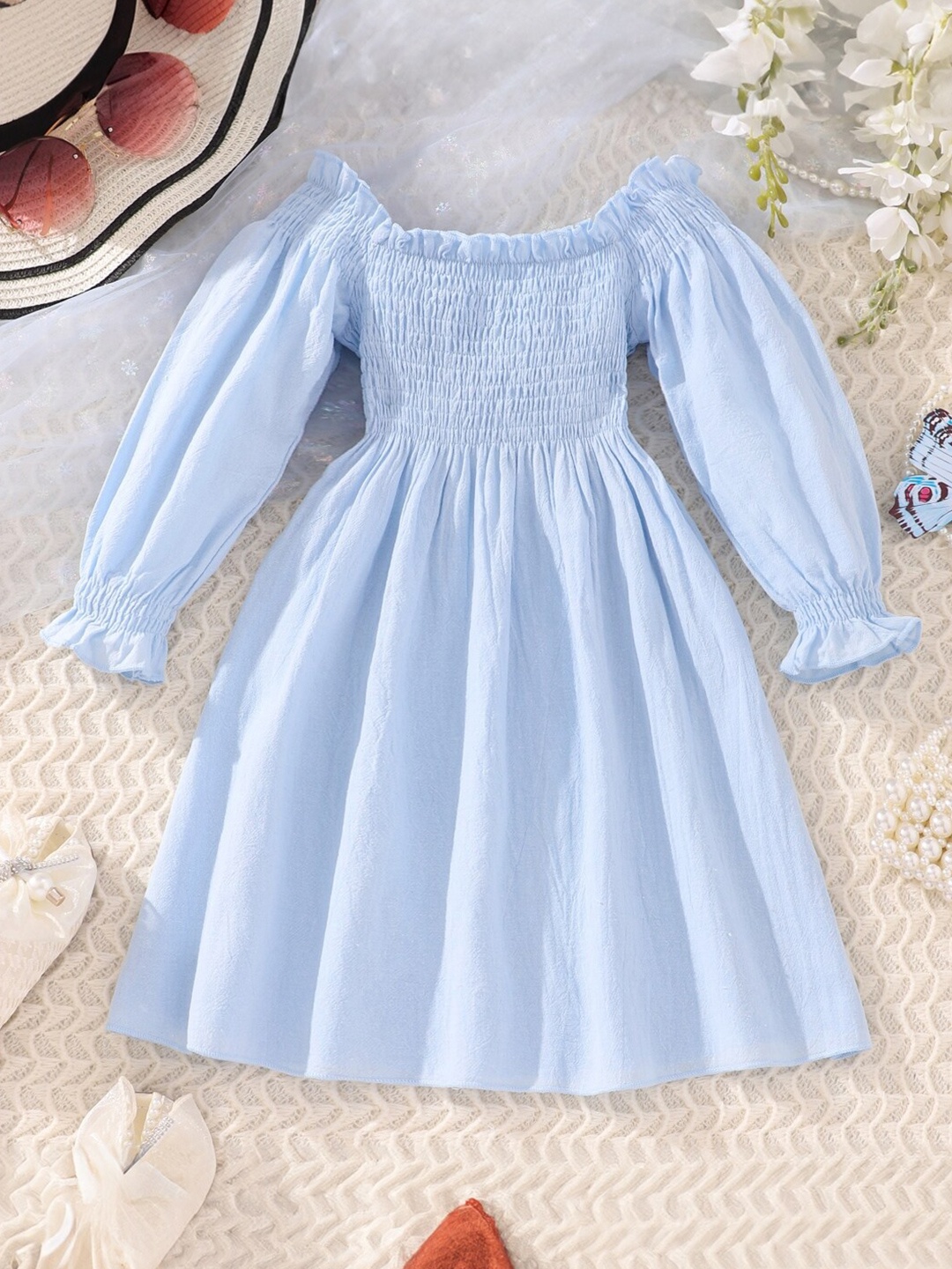 

StyleCast Blue Girls Off-Shoulder Smocked Cotton A-Line Dress