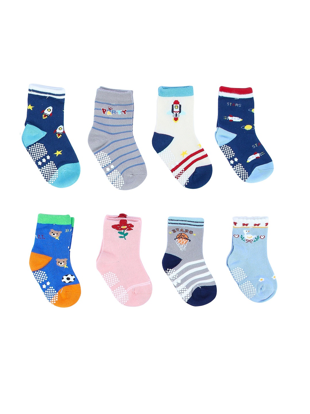 

NEOBABY Kids Pack Of 8 Ankle-Length Cotton Socks, Blue