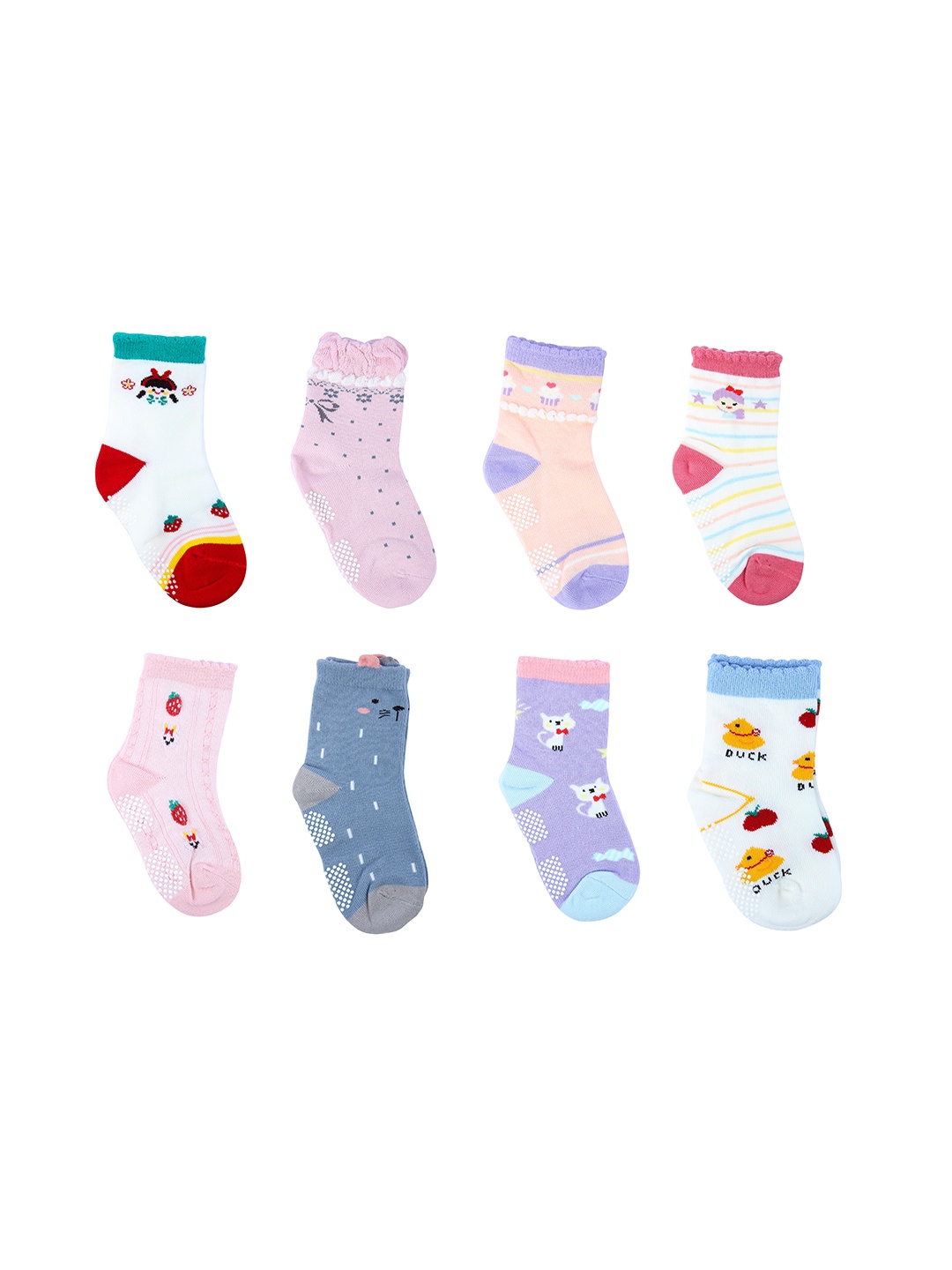 

NEOBABY Kids Pack Of 8 Ankle-Length Cotton Socks, Pink