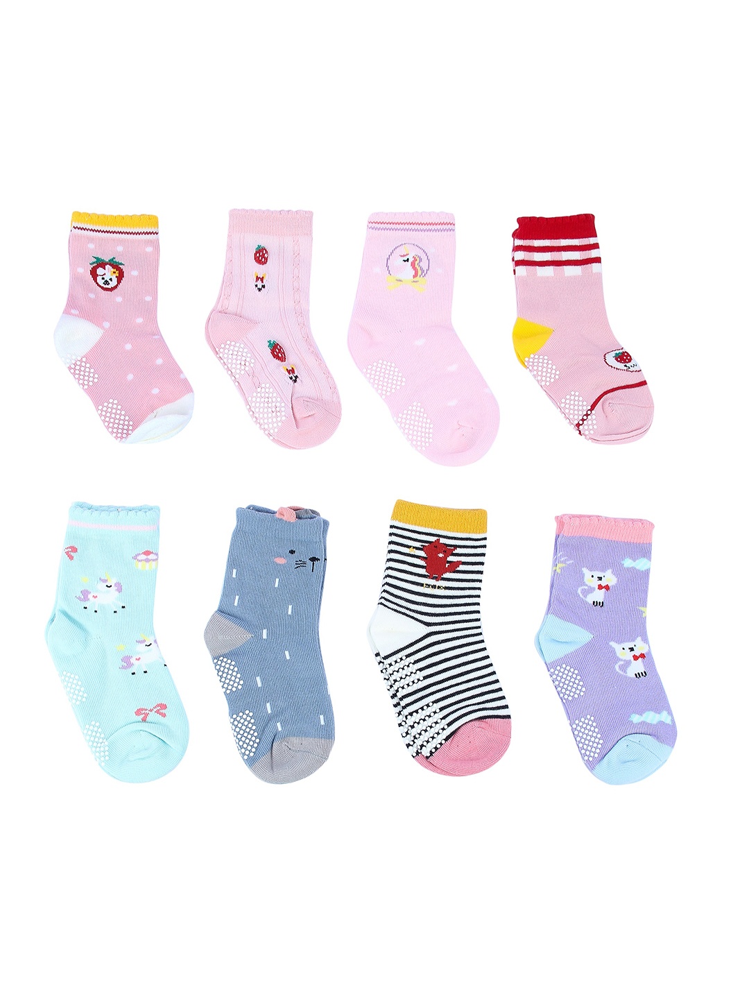 

NEOBABY Kids Pack Of 8 Ankle-Length Cotton Socks, Pink