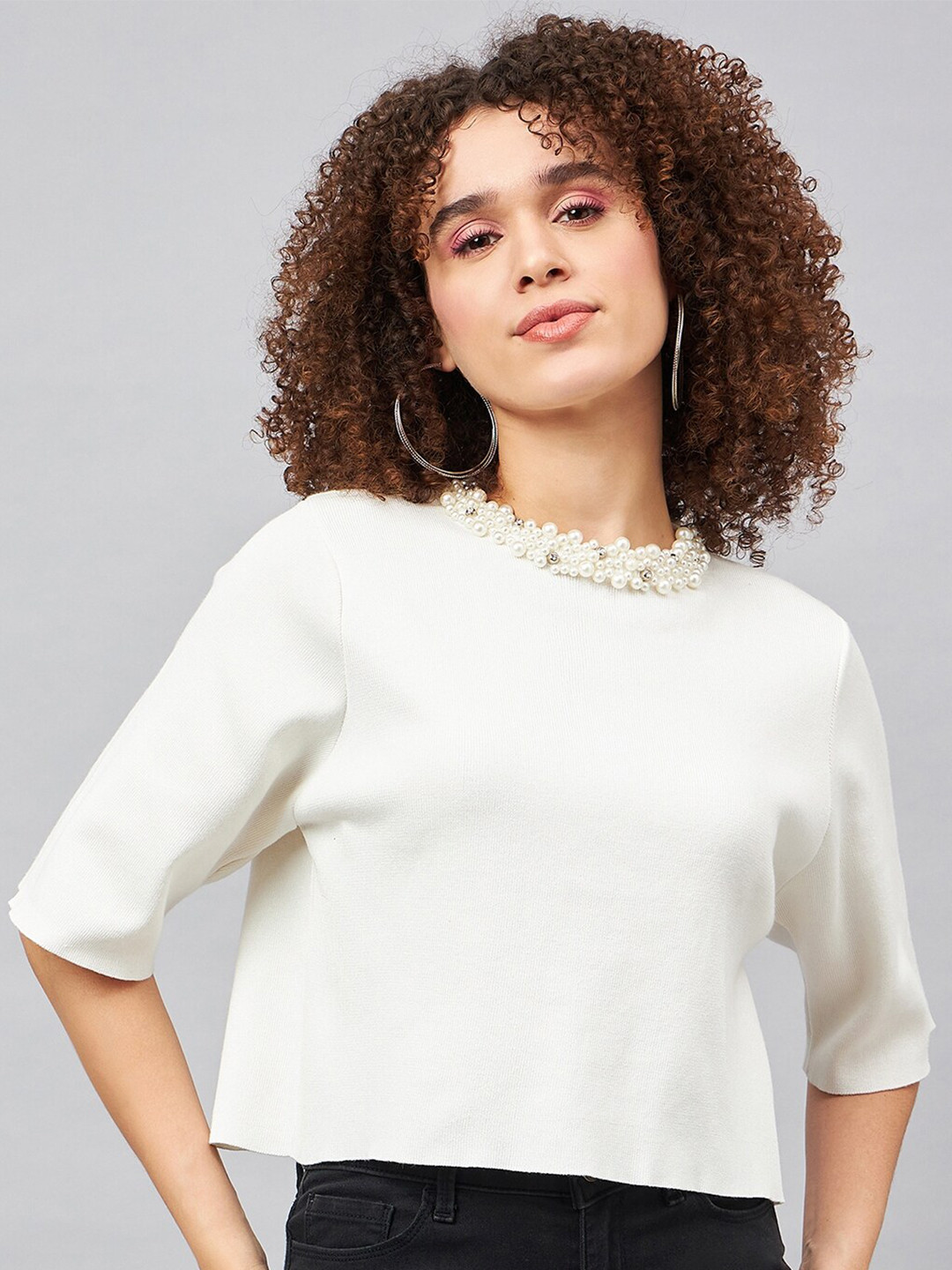 

Chemistry Jewel Neck Woollen Crop Top, White