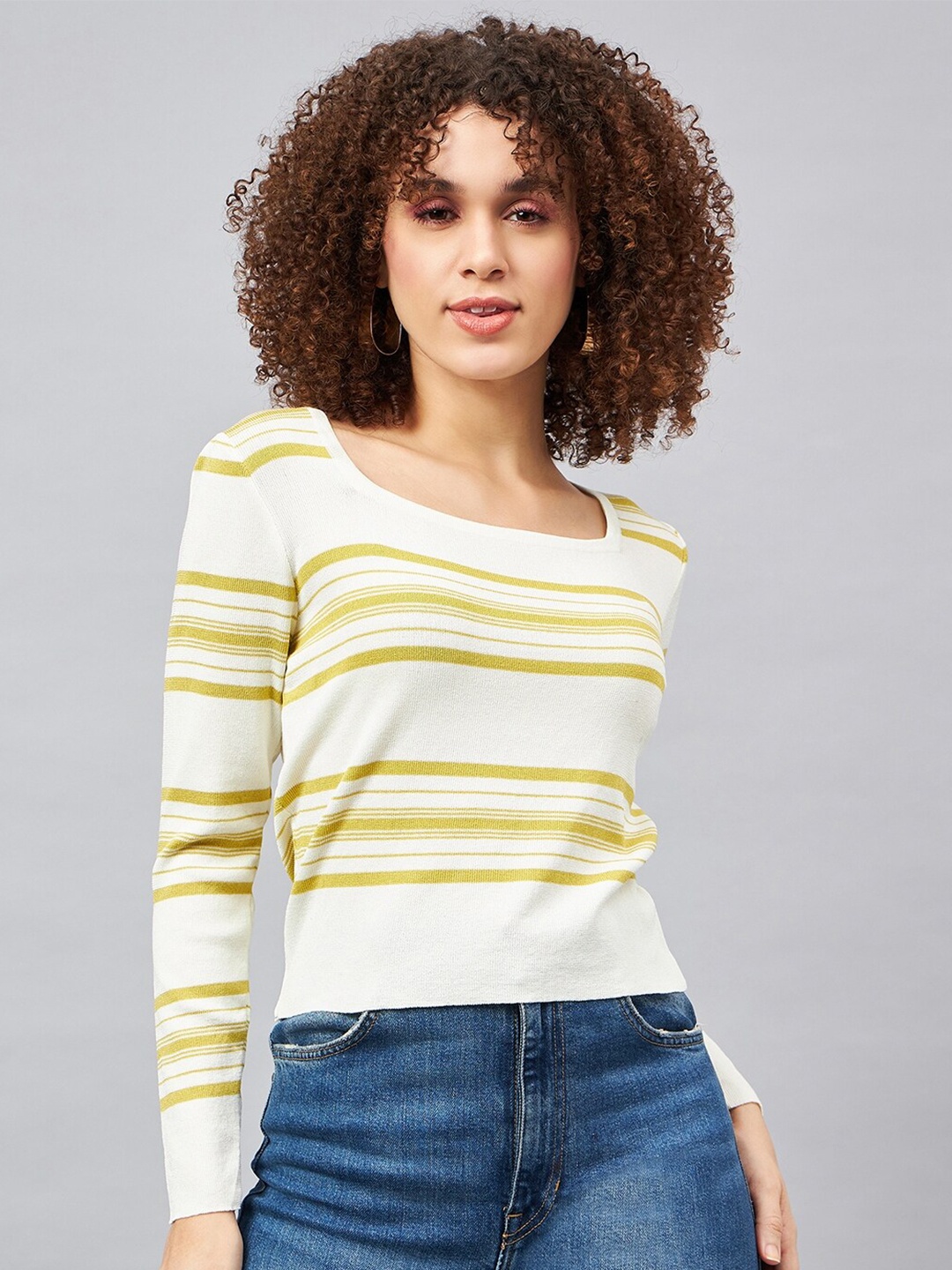 

Chemistry Scoop Neck Striped Top, White