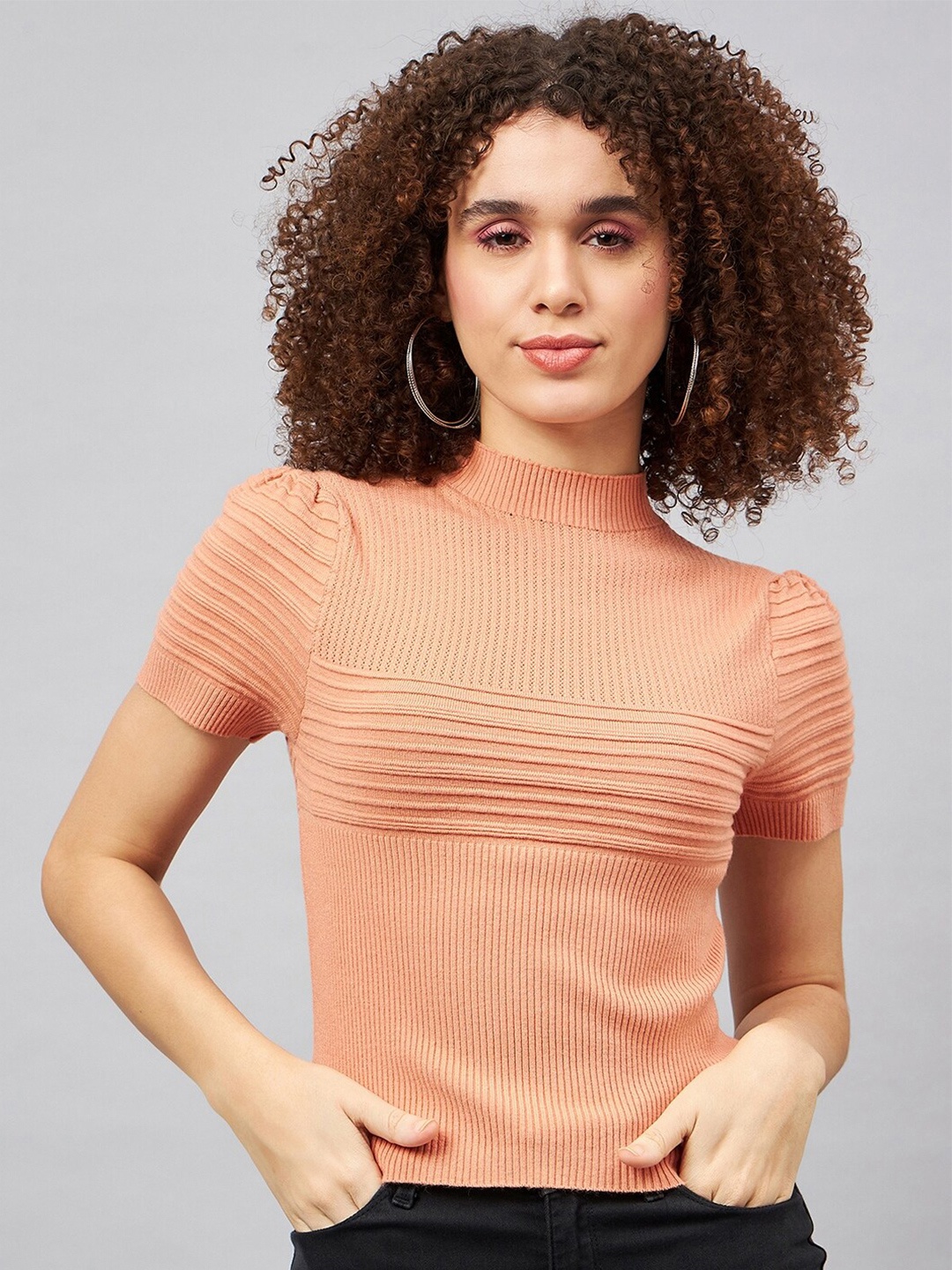 

Chemistry Self Striped Ribbed Top, Peach