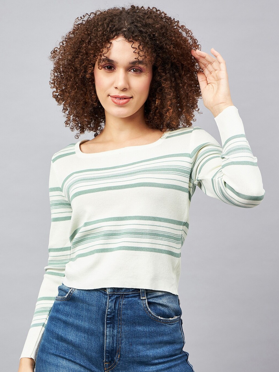 

Chemistry Scoop Neck Striped Top, White