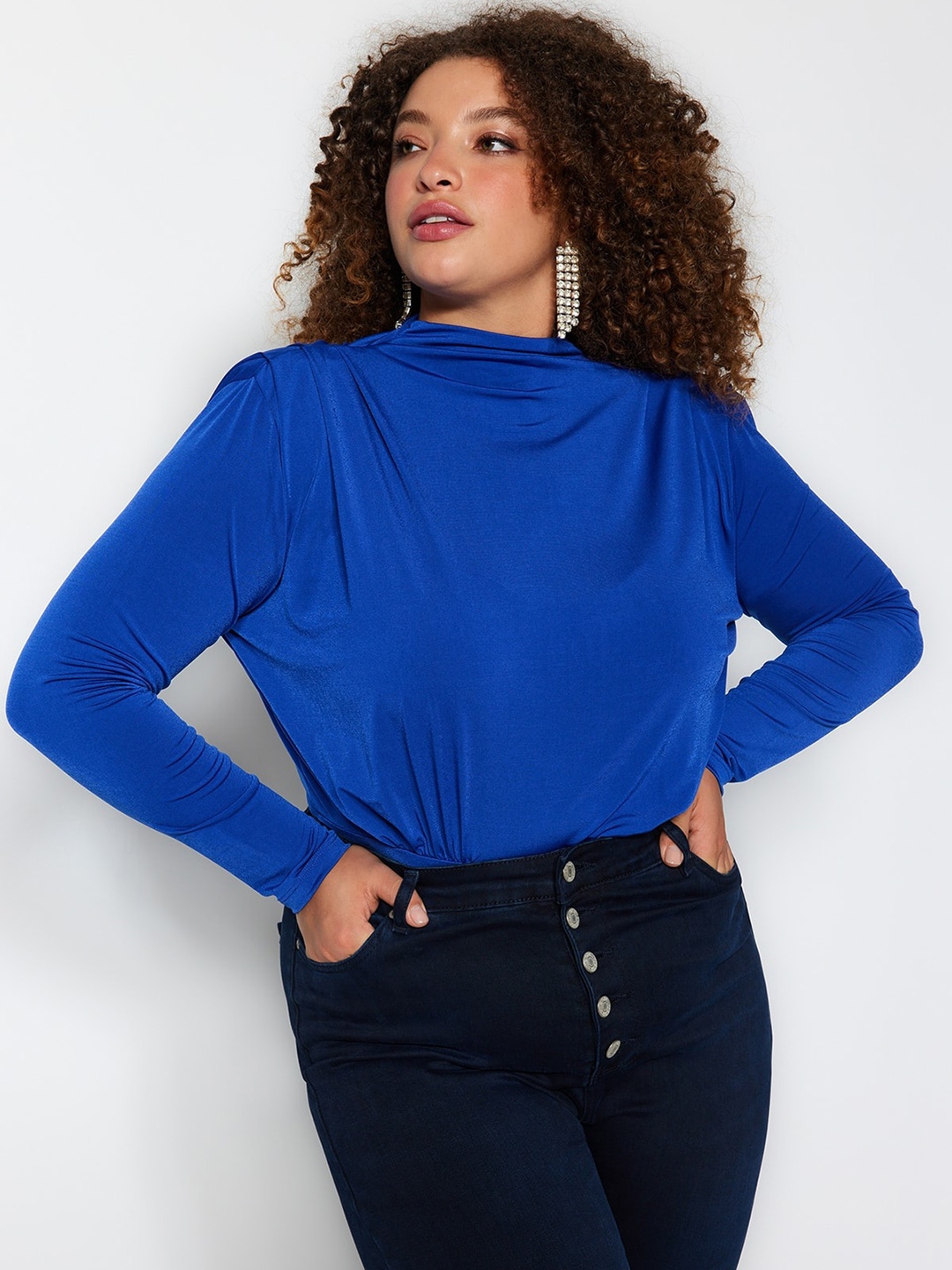 

Trendyol Plus Size Boat Neck Bodysuit, Blue