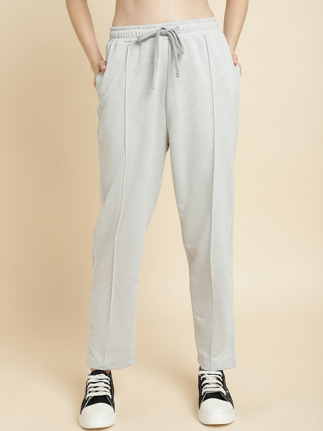 

UnaOne Women Terry Cotton Mid-Rise Training Track Pant, Grey melange