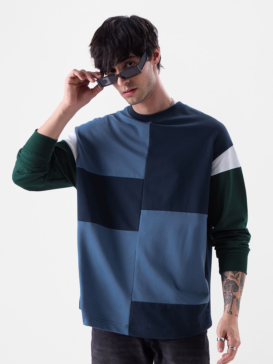 

The Souled Store Round Neck Pure Cotton Oversized T-shirt, Blue