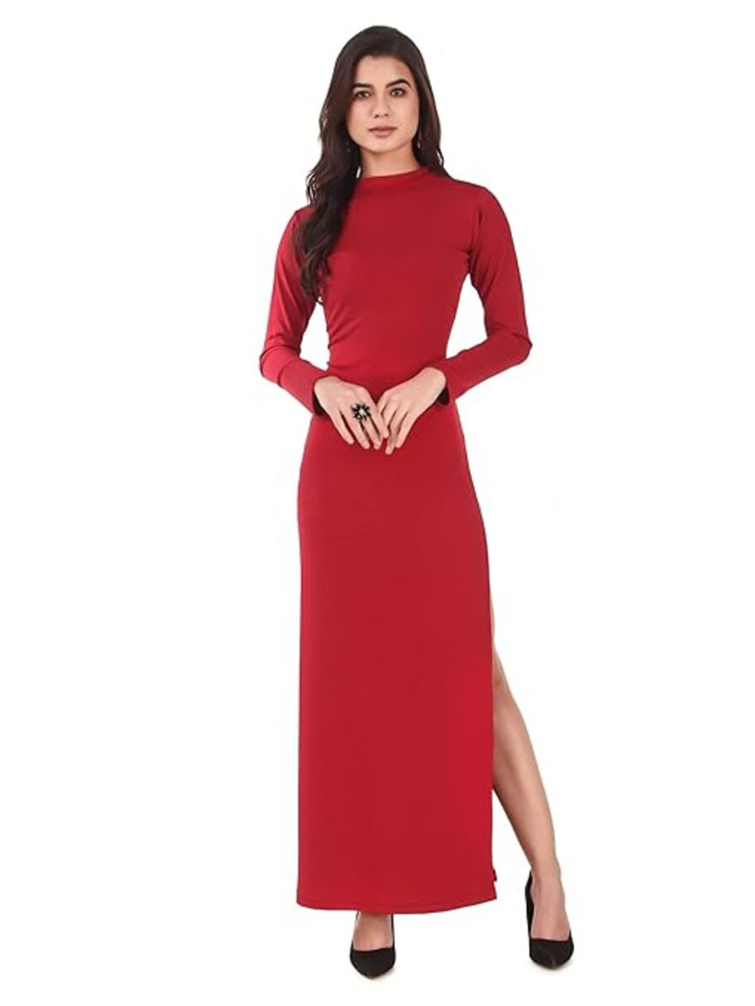 

BAESD High Neck Cotton Maxi Dress, Maroon