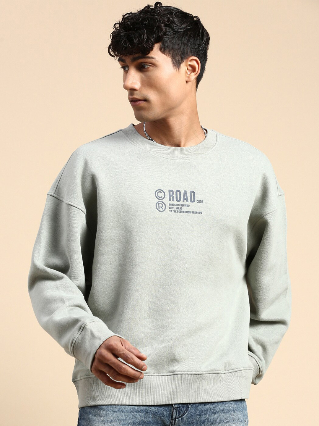 

The Roadster Lifestyle Co.Grey Typography Printed Oversized Fit Basic Sweatshirt