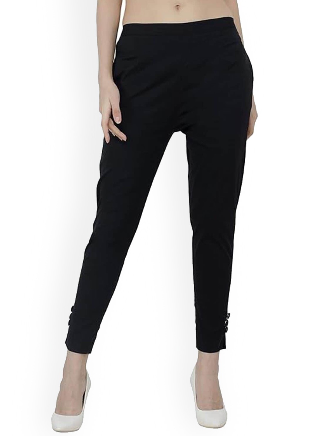 

BAESD Women Mid-Rise Cotton Cigarette Trousers, Black