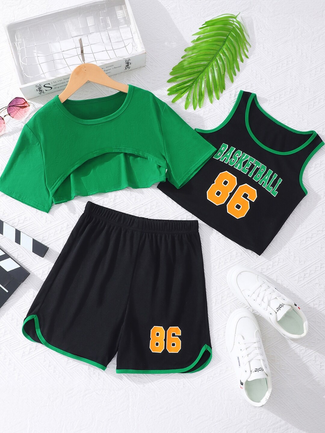 

StyleCast Girls Green & Black Printed Top with Shorts