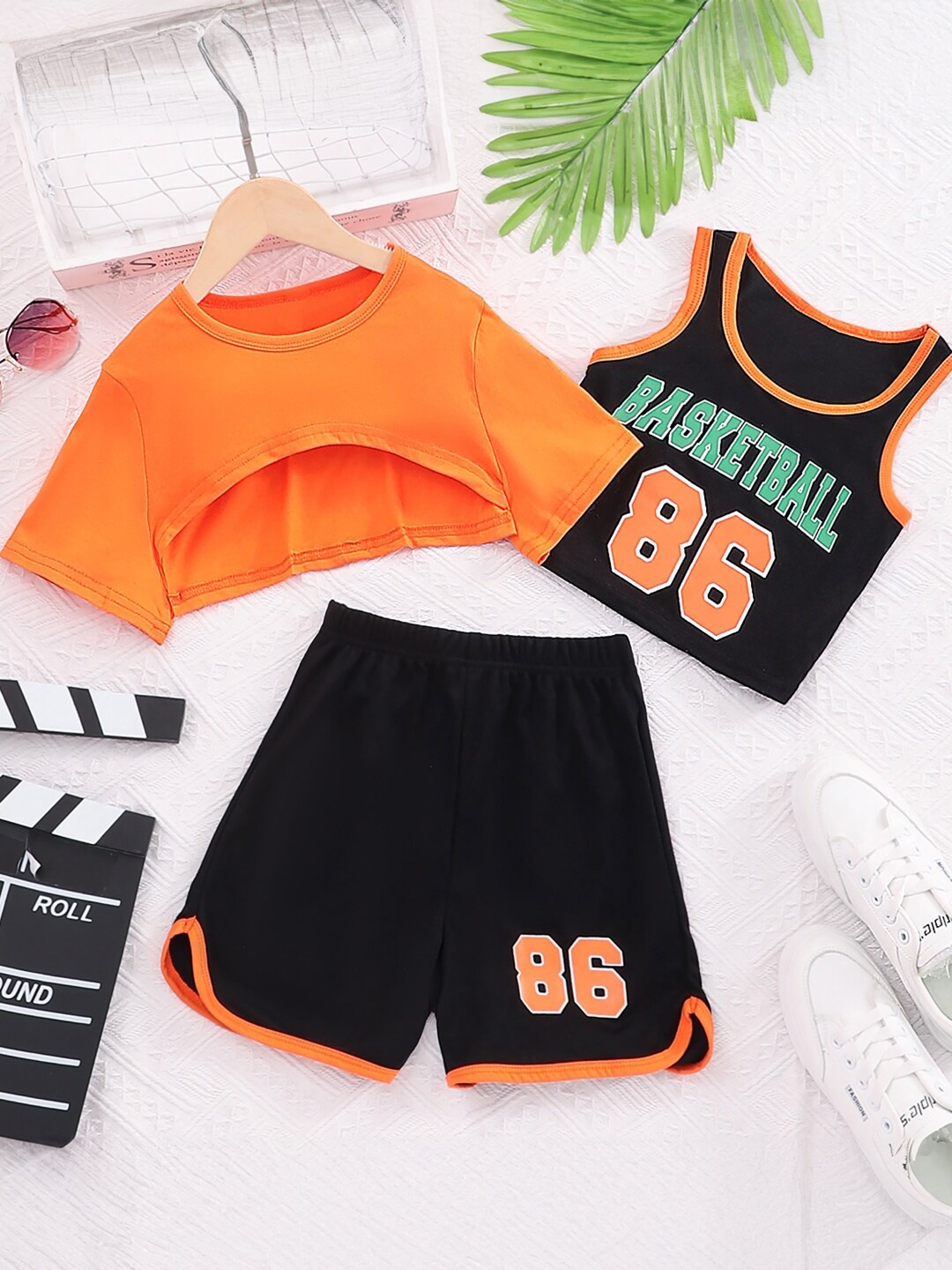 

StyleCast Girls Orange & Black Printed Top with Shorts