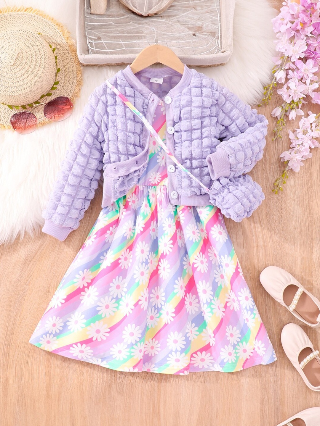 

StyleCast Purple Girls Floral Printed Fit & Flare Midi Dress With Shrug