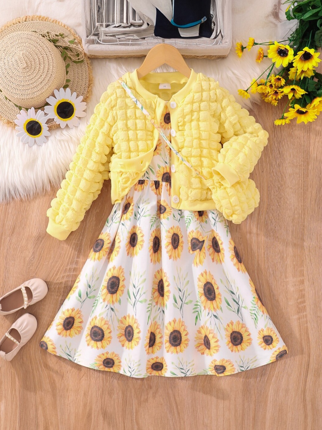 

StyleCast Girls Yellow Floral Printed A-Line Midi Dress With Jacket