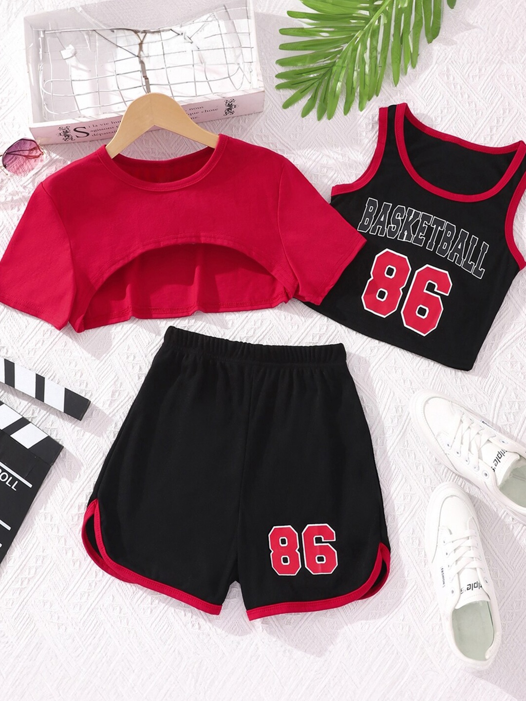 

StyleCast Girls Red & Black Printed Top with Shorts