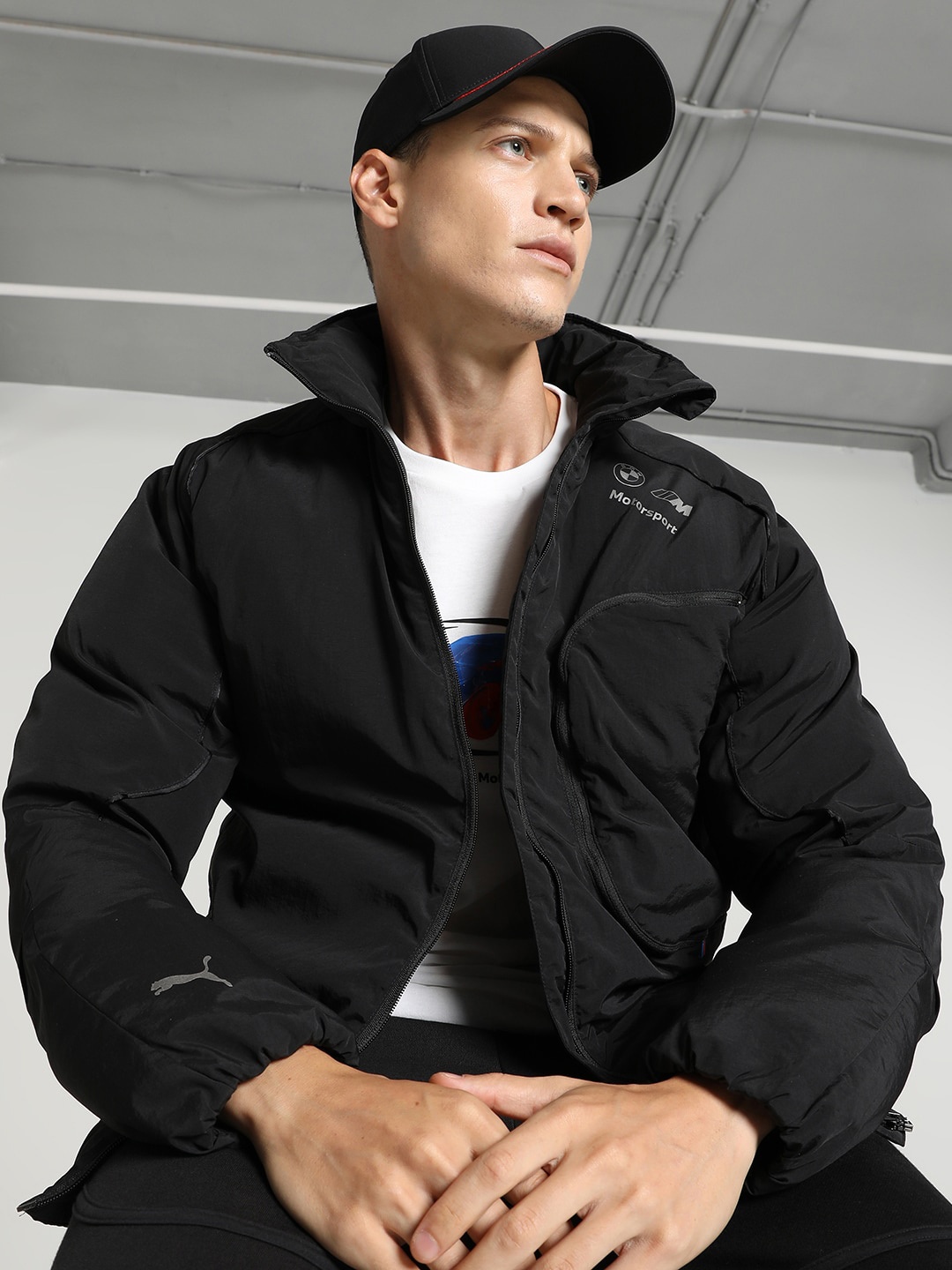 

PUMA Motorsport Mock Collar Open Front Jacket, Black