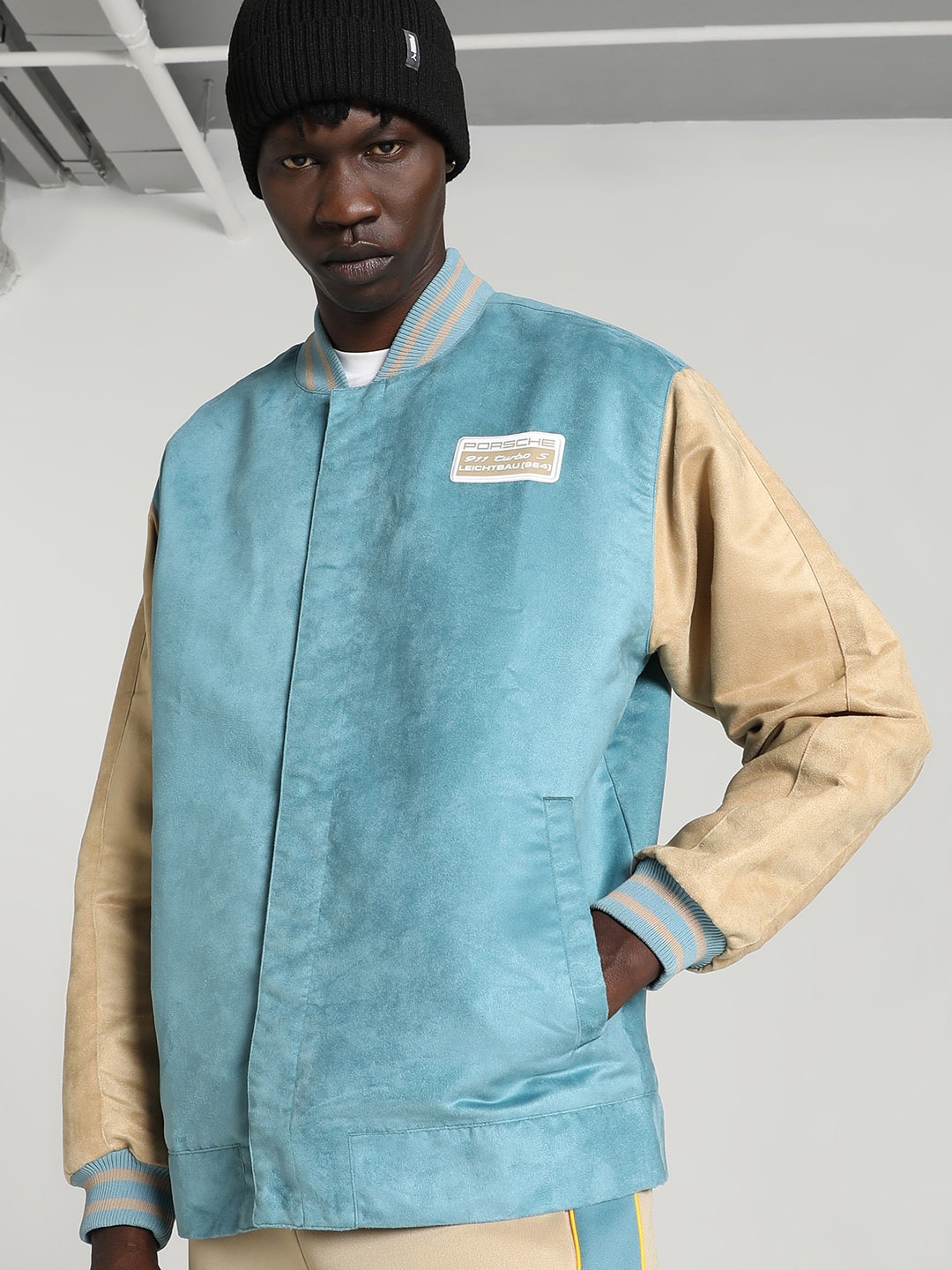 

PUMA Motorsport Typography Printed Stand Collar Open Front Jacket, Blue